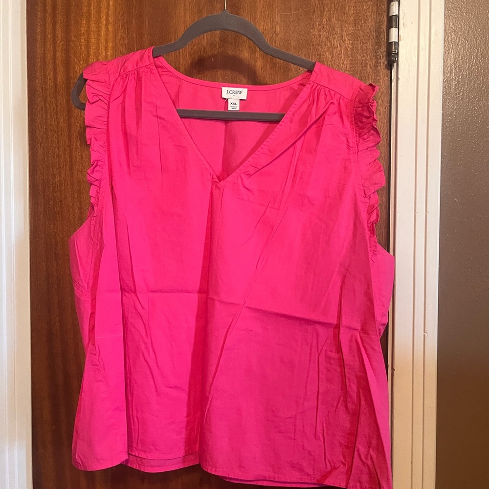 J. Crew Hot Pink Ruffle Sleeve V-Neck Camisole